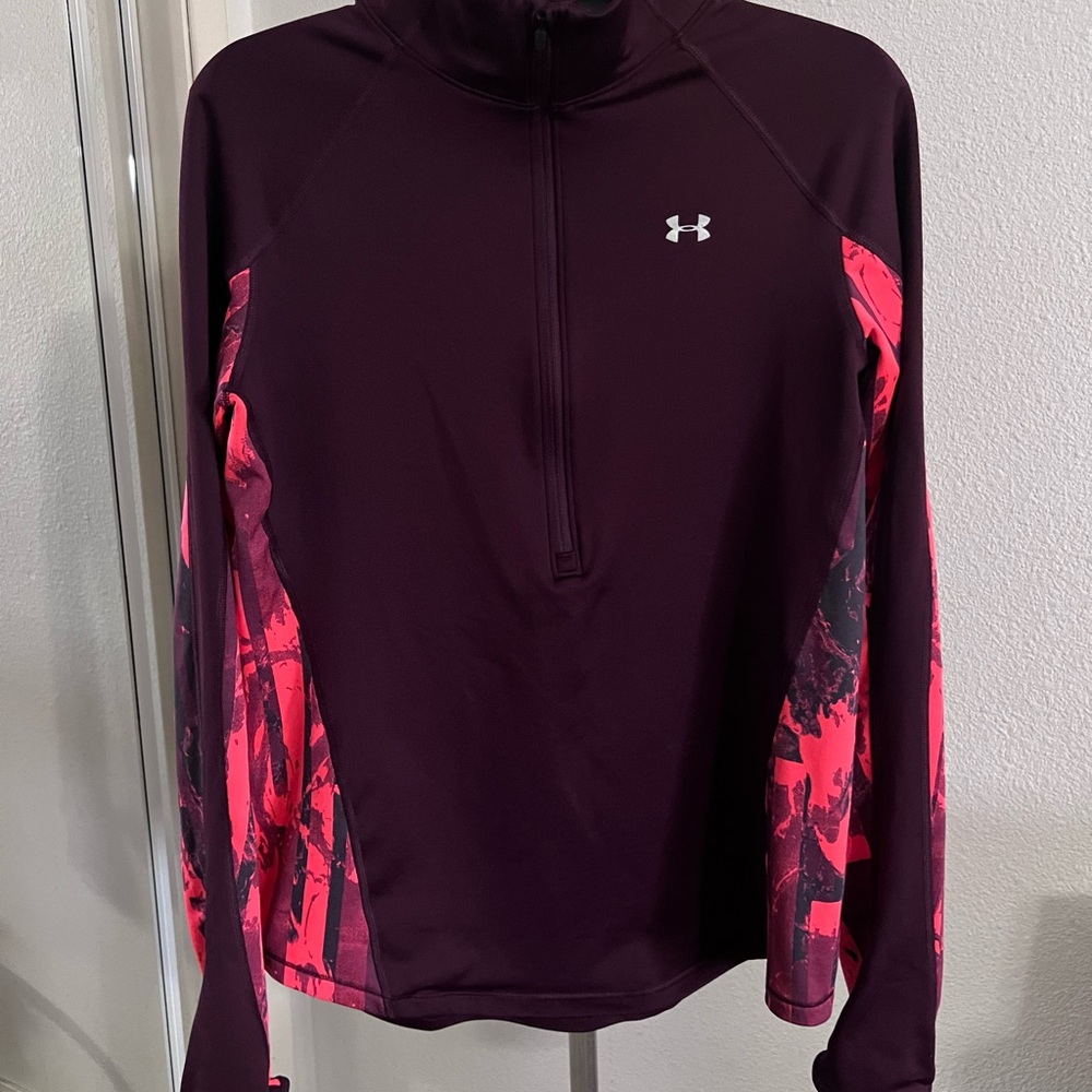 Under Armour Burgundy and Neon Pink Half-Zip Pullover